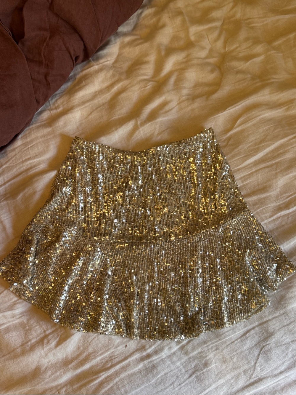 Free People Gold Sequin Flared Mini Skirt